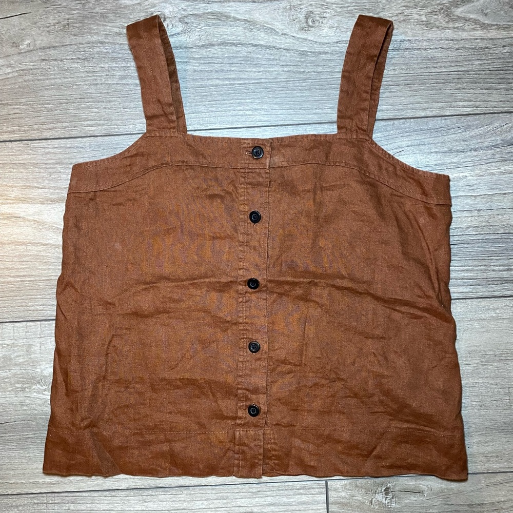 EUC Everlane Rust Brown Button-Front 100% Linen Pucnic Top Camisole Square Neck - Picture 2 of 8